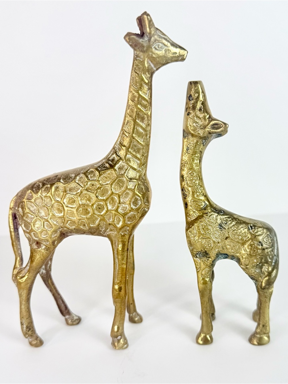 Vintage Pair/Set of Two Brass Giraffes Figurines Mamma Child/husband Wife MCM